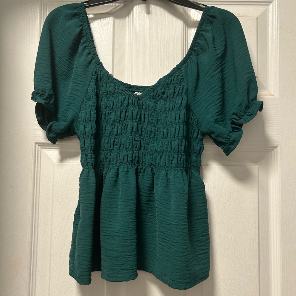 No Boundaries Teal Smocked Blouse